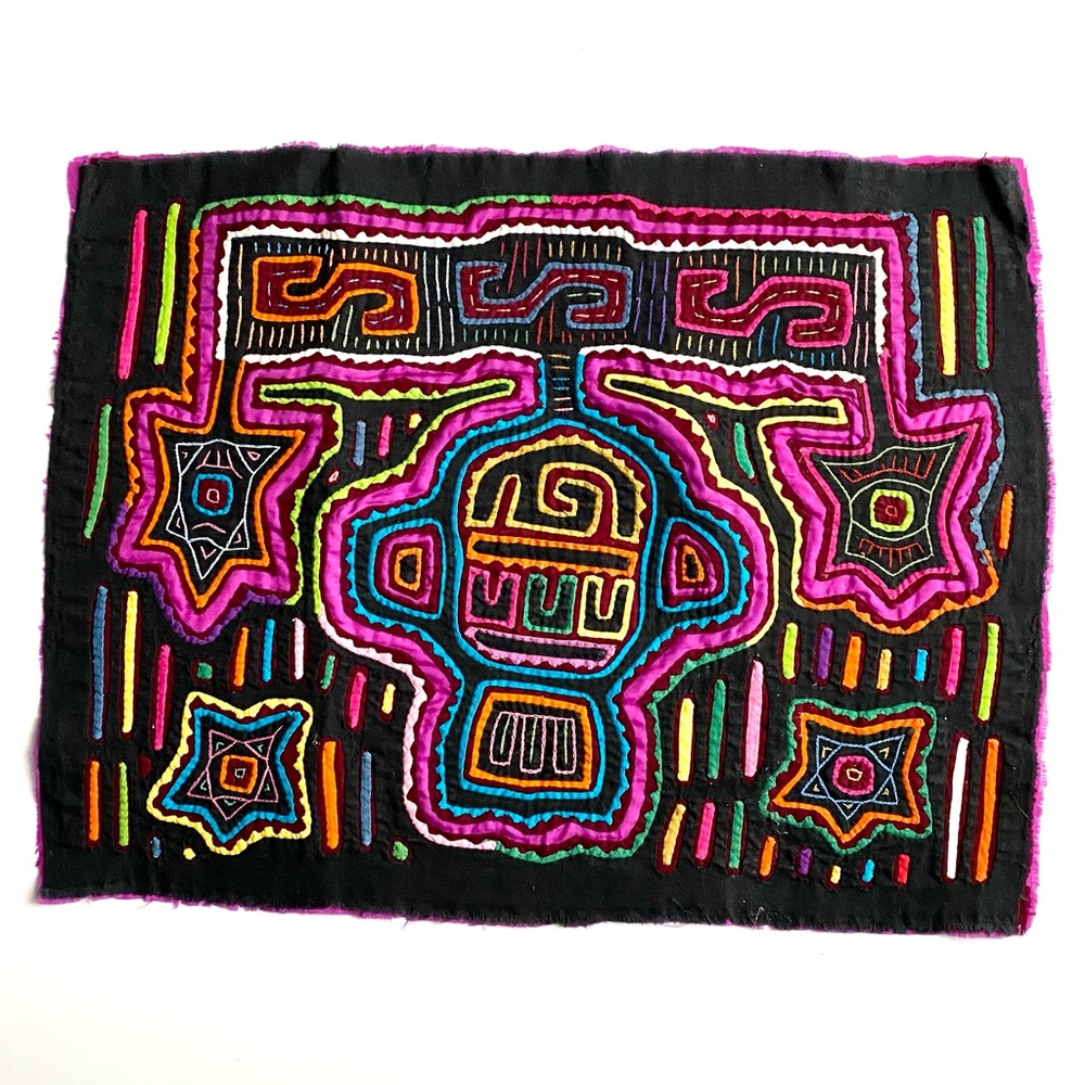 Mola Textile from Panama Abstract Person with Headphones Motif